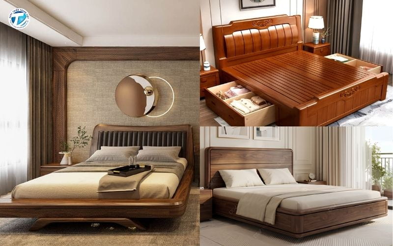 Dòng giường ngủ loại lớn từ gỗ tự nhiên nguyên khối